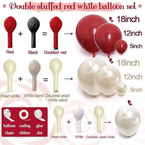 Image of Red White Balloon Garland Dark Red Double Stuffed Balloons Arch Kit Set For Birthday Mothers Day Valentine Engagement Anniversary Bridal Shower Party Decorations