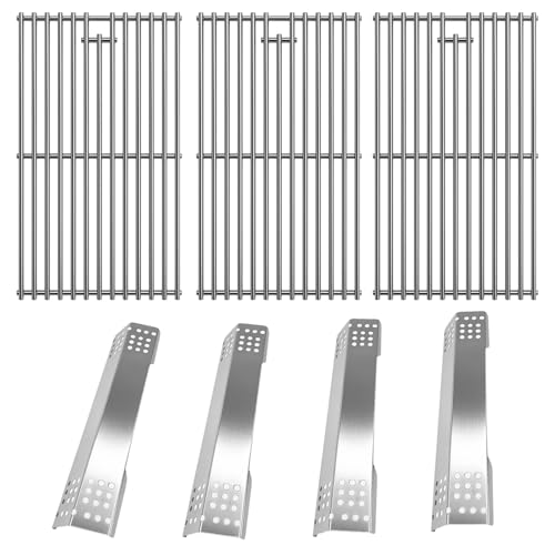 Image of SafBbcue Grill Parts for Monument Grill 35633 41847NG 24367 24633 17842, 97888 Stainless Steel Cooking Grids, D010012307 Heat Plate Tent for Monument 4-Burner Gas Grill Replacement Parts