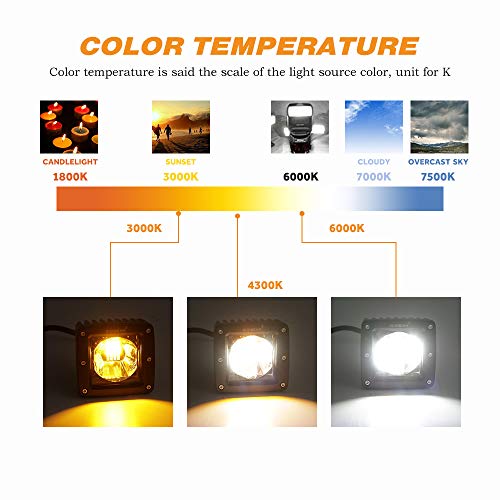 Auxbeam Led Pods 48W Led Light Bar With 3 Color Modes, 2Pcs 4800Lm Amber Pod Lights Flood Beam Driving Fog Light, Square Cube Led Work Light For Offroad Truck 4Wd Suv Atv Utv #TOP4