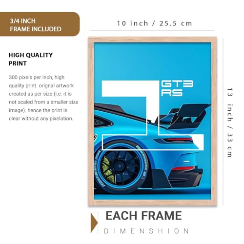 Image of HOMESY Sports Cars Framed Posters Gift Items for Boys Room | Wall Decoration for Bedroom Living Room Office Gaming Room Decor | Sports Cars Poster with Frame for Wall Decor Set Of 3 Size (10x13 inch, BROWN)