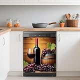 Grape Wine Glass Dishwasher Covers for The Front Magnetic,Farmhouse Wine Barrel Refrigerator Magnets Decoration,Reusable Dishwasher Cover Panel for Home Kitchen Decor 23x26 Inch