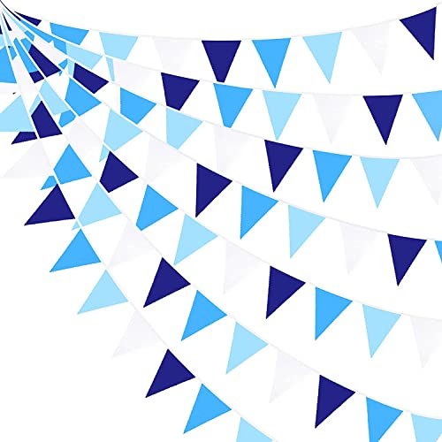 pinkblume 32Ft Navy Blue Triangle Flag Pennant Banner Bunting Ombre Blue Fabric Garland for Wedding Birthday Ahoy Achor Nautical Bridal Baby Shower Under The Sea Party Supplies by Pink Blume - Used condition - CA$17.93