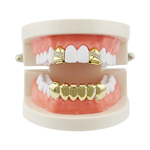 OOCC 18K Gold Plated 2pcs Single Top and Bottom Grills for Your Teeh Grillz Set for Men Hip Hop