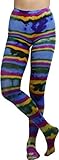 ToBeInStyle Women’s Vibrant Multicolored Rainbow Opaque Fashion Tights Pantyhose Hosiery - Blue Tie Dye w/Rainbow Stripes