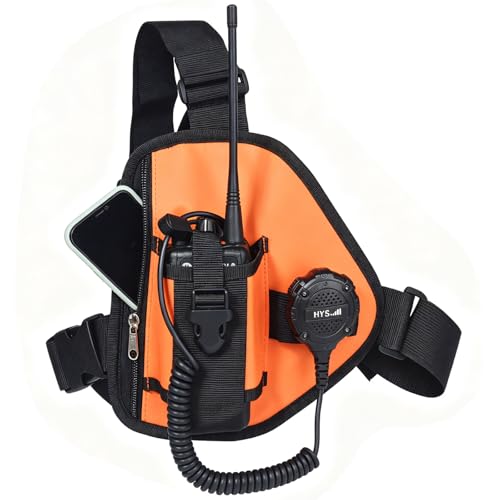 Harnais de poitrine pour talkie-walkie avec pochette unique orange haute visibilité
