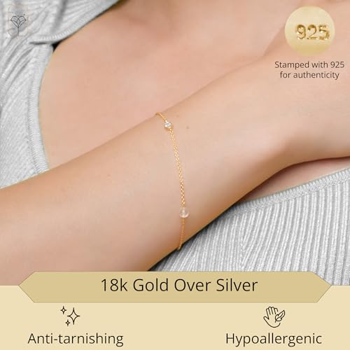 Image of MAX + STONE 18K Gold Over 925 Sterling Silver Gemstones and Lab Grown Diamond Bracelet | 7 Inches Natural Gemstone Bracelets for Women| Hypoallergenic Sterling Silver Bracelet