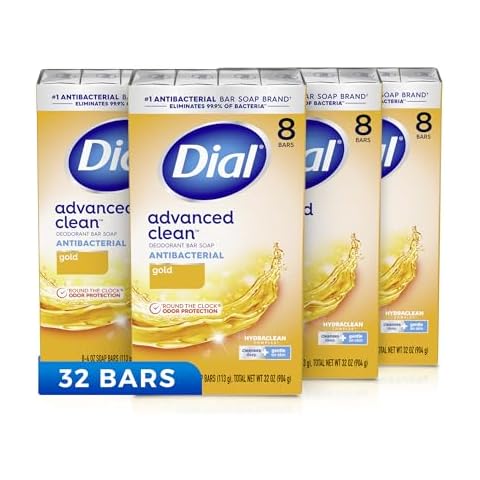 Dial Antibacterial Deodorant Bar Soap, Advanced Clean, Gold, 4 Oz, 32 Bars Cover