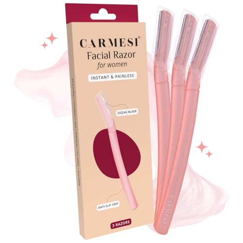 Carmesi Reusable Face Razor for Women Facial Hair- 3 Razors | Instant & Painless Hair Removal | For Eyebrows, Upper Lip, Forehead, Peach Fuzz, Chin an