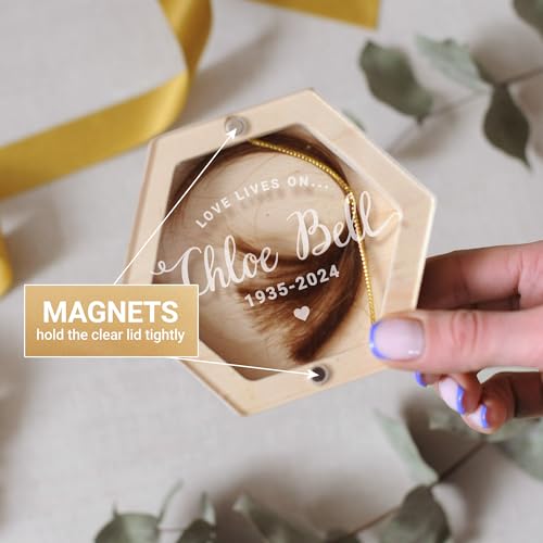 Image of Personalized Keepsake Box for Bereavement Gift, Lock of Hair Memorial, Sympathy Gift for Loss of Mother, Grandmother, Dad, Daughter, Son, Mom, Clear Lid, Engraving, Gift Box (Light Wood)