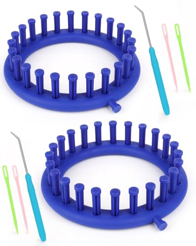 Aeelike 2 Pcs Round Knitting Looms Set, 24 Pegs Knitting Loom Simple for Beginner, 14 cm Diameter Plastic Loom Knitting, Small Round Loom Knitting Set for Home DIY, Teaching, Learning