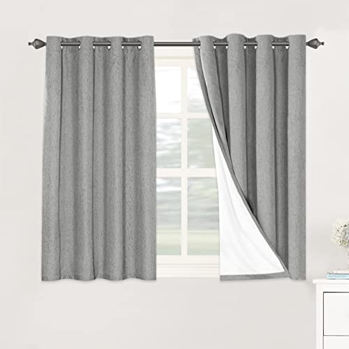 Image of H.VERSAILTEX Linen Blackout Curtains 45 Inches Long 100% Blackout Thermal Insulated Textured Linen Look Curtain Draperies Anti-Rust Grommet, Energy Saving with White Liner, 2 Panels, Dove Gray