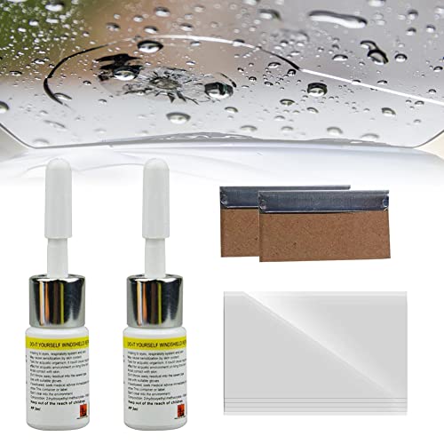 TUKNON Kit Reparation Pare Brise,Outil Réparation Pare-Brise,Liquide Réparation Verre,Kit Réparation Verre,Reparation Fissure Verre,pour Fissures,Yeux Taureau,Fissures en Forme D'étoile,2 PCS,Blanc