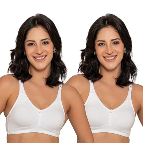 Image of INKURV Seamless Non-Padded Bra for Women | Non-Wired Cotton Full Coverage T-Shirt Bra | Thin Adjustable Straps | Double Layered Cups | Anti Sag Lift Up Support | Luna Combo of 2