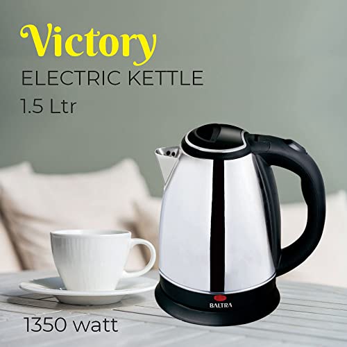Image of Baltra Victory Electric Kettle Stainless Steel Body, 1.5 Ltr Capacity, 1350W | Auto Shut-Off, Over-heat Protection, Single Touch Lid Locking, Ideal for Tea or Coffee, BPA- Free