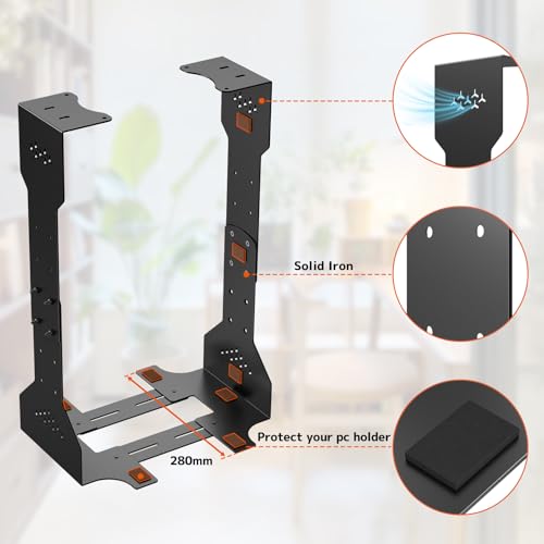 PUTORSEN Under Desk PC Mount, 7.9-13.4’’ Width Adjustable Computer Tower Stand, up to 77 lbs, with Protective Mats, for Mid/Mini-Tower Case in Office,Gaming, Laboratory and Home, Black by PUTORSEN - Image 4