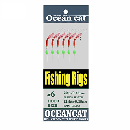 6 Hook/Set Fishing Rigs Red Feather Fish Skin Rubber Silk String Hook Fishing Lure Saltwater Freshwater Bait Rig Tackle 5#6#7#8#9#10# (#6-10 Packs) #TOP18