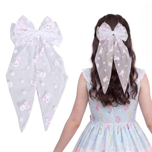 Bllavie Pinza para el Cabello con Lazo de Conejo de Pascua en Malla Blanca