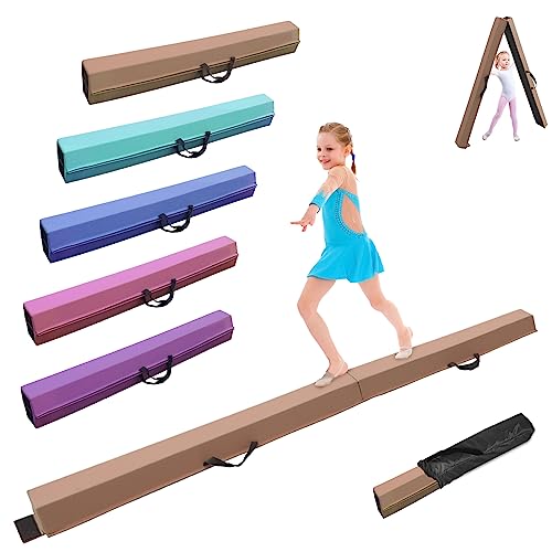 SportBob Barra Equilibrio Gimnasia artistica 240cm Cuero PU Plegable Base de Goma Antideslizante para niños, Vigas de Gimnasia para Entrenamiento, práctica, Entrenamiento Familiar Profesional