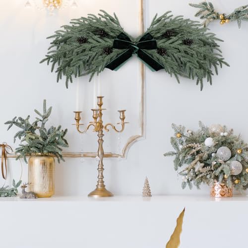 Suncalla 31.5" Christmas Swag for Front Door Rustic Velvet Bow Christmas Centerpiece with Berries for Indoor Outdoor Decor(Cypress,Green) by Suncalla - Image 3