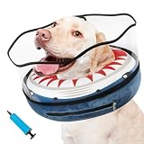 Inflatable Dog Cone Collar Soft Dog Cone Alternative After Surgery to Stop Licking for Large Medium Dogs Recovery Donut Cone Adjustable Neck Collar with Enhanced Anti-Licking Guard Shield,Shark Blue,M