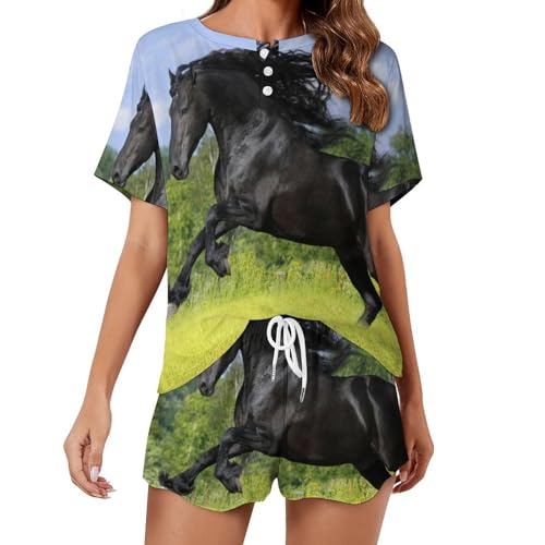 Ensemble de pyjama pour femme manches courtes sleepwear d'été léger vêtement de nuit chic