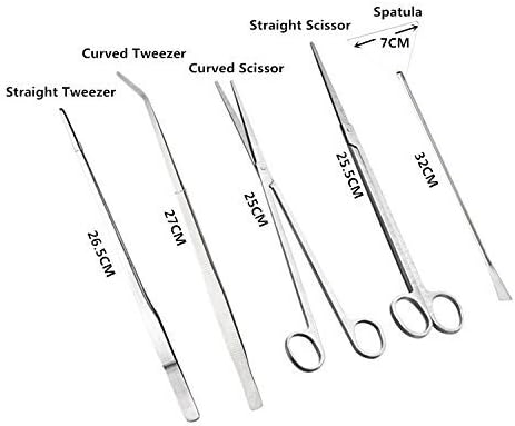 Signstek 5pcs Aquarium Tools Kit, Includes Straight & Curved Scissors, Substrate Spatula, Straight & Bent Tweezers - Stainless Steel