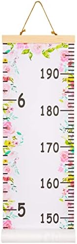 Beinou Wall Height Chart Growth Chart for Kids Wooden Wall Ruler 7.9'' x 79'' Canvas Height Measurement Wall Decor Hanging Height Measure for Baby Girls Boys Toddler Bedroom, Pink Flowers