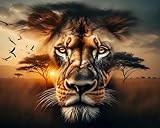 TISHIRON Pintura por números Adultos Cara de León y Puesta de Sol en la Sabana Africana Pintura por Números A partir de 9 Años Niñas DIY Pintado a Mano Kit de Pintura al Óleo Decoración del Hogar 40 x