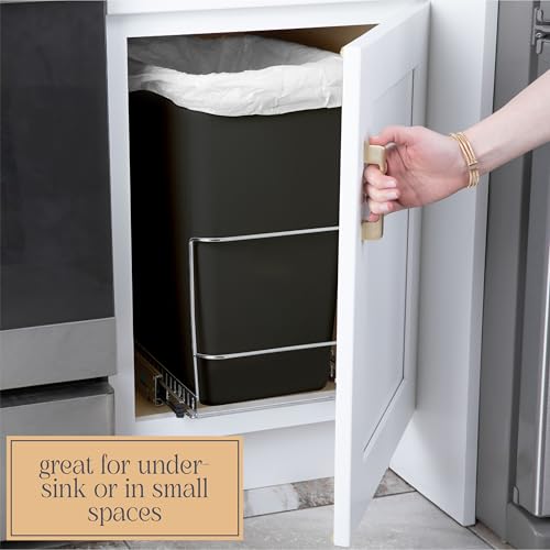 Image of HOLDN' STORAGE Pull Out Trash Can Under Cabinet, 7 Gallons Trash Can Included - Heavy Duty, Lifetime Limited Warranty - Install Length or Widthwise - 11.5 inch W Cabinet Opening Required - Chrome Finish
