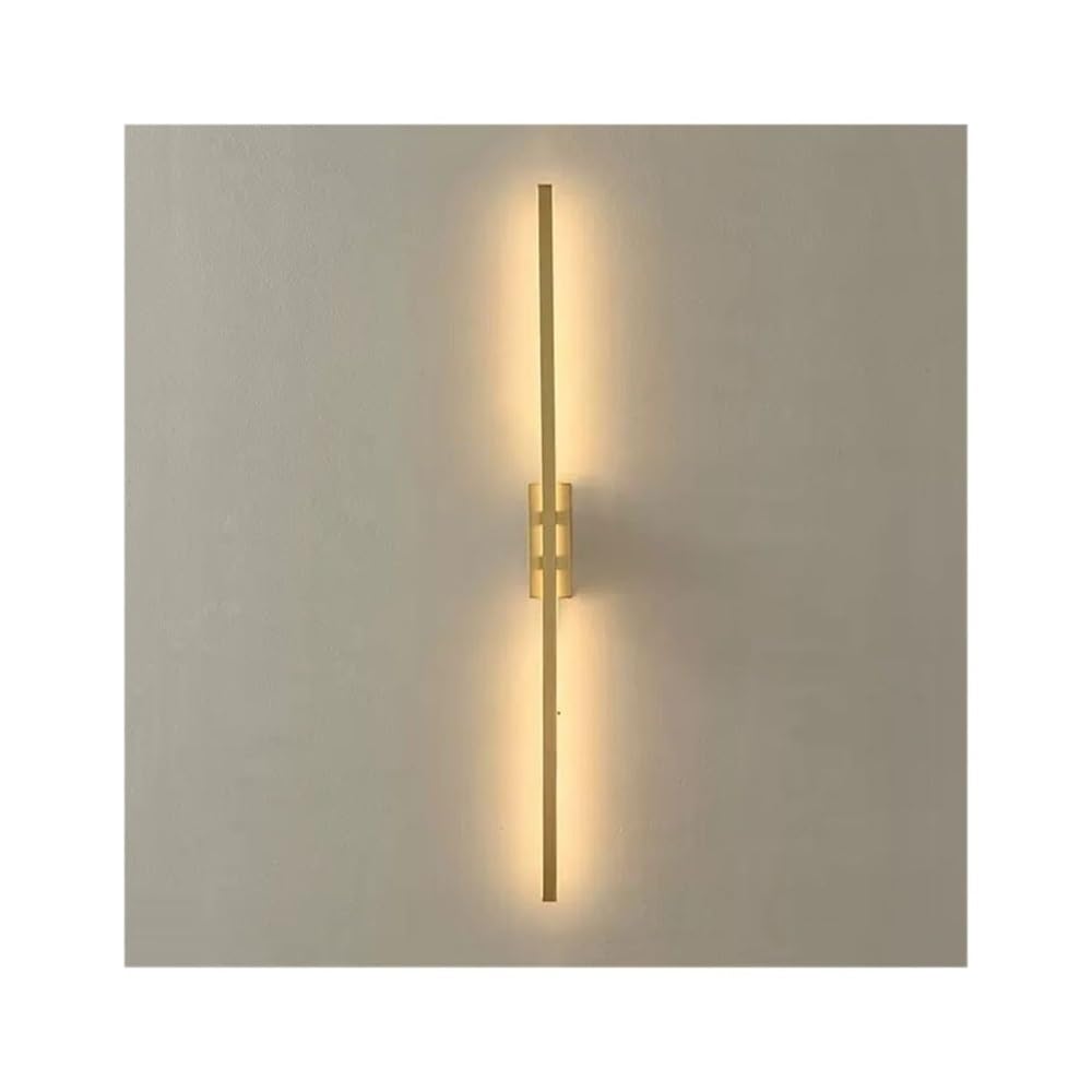 birene Wall Lamp Light Copper Living Room Background Wall Lamp Simple Narrow Shaped Bedroom Bedside(Gold)