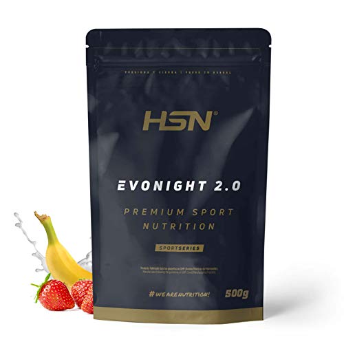 HSN Evonight 2.0 (Proteínas de Liberación Secuencial) | Fresa y Plátano 500g | Proteína Multifase (Whey + Albúmina de Huevo + Caseína) | No Contiene Dosificador | No-GMO, Vegetariano, Sin Gluten