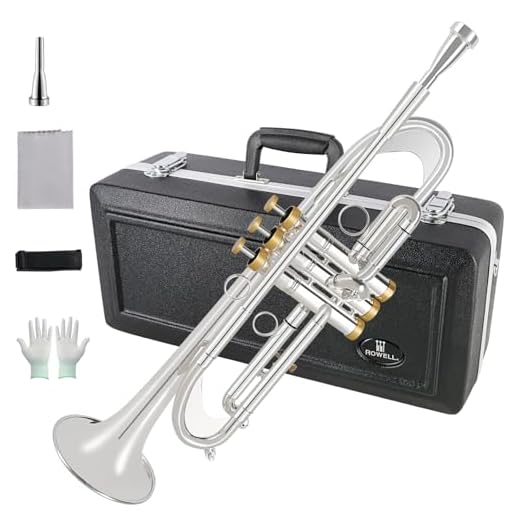 ROWELL Bb Trumpet Professional Trumpet Brass Instruments Standard Trumpets Set with Professional Trumpets Box,Original 7C trumpet Mouthpiece, Cloth and Gloves (Silver)