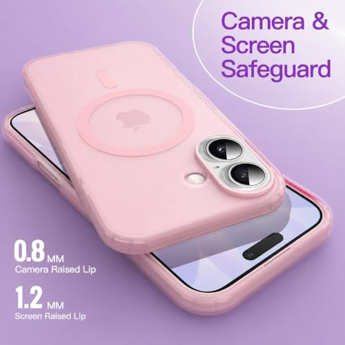 Image of DIZORO Matte Case for iPhone 17 Compatible with MagSafe, Camera Lens Full Protection, Shockproof Translucent Frosted TPU Soft Phone Cover, Anti-Fingerprint (Pink)