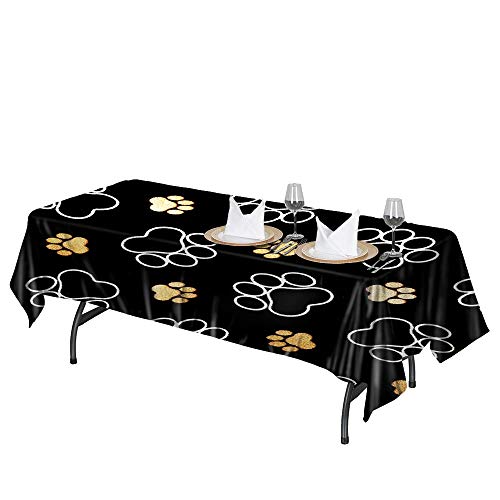 Sscsts Cartoon Puppy Dog Paw Prints Tablecloth, New Polyester 60X84In For 6-8 Seats, Black Background Table Cover For Birthday Party Baby Shower Decorative Kitchen Dining Room Zbzyss48 #TOP4