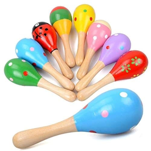 Islmlisa Mini Wooden Maracas for Kids Wooden Fiesta Maracas Assorted Color and Design Pack of 6 (Random Color Pattern)