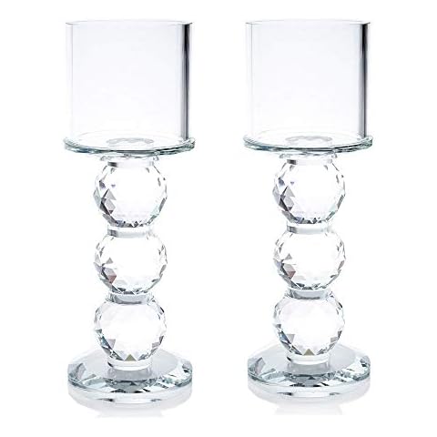 London Boutique Decorative Tea Light & Crystal Candle Holders, Cylinder Shaped Element Display, Clear Crystal Round Base, Elegant Home Decoration, Gift in Blue Gift Box for All Occasions Cover