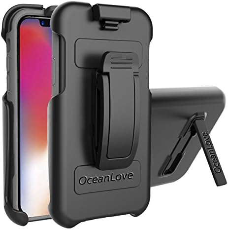 OceanLove iPhone X Case,iPhone X Belt Clip Case Heavy Duty Shockproof Armor Drop Protection Case Hard Covers,Built-in Kickstand+Swivel Belt Clip Holster for Apple iPhone X Black Case (Black)