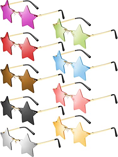 9 Pairs Rimless Star Sunglasses Pentagram Personality Glasses Eyewear Funky Festival Sunglasses for Women Transparent See Through Sun Glassesï¼ˆMixed Colorï¼‰