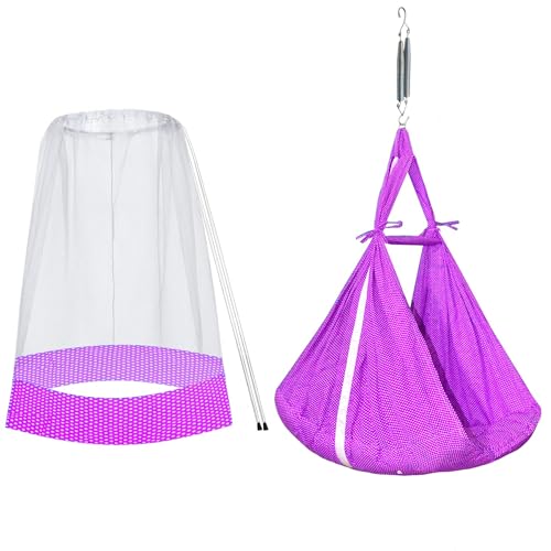 Image of Vparents Sleeping Essentials with Mosquito Net & Spring, Small Dot (Purple)