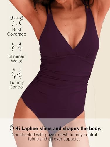 Image of KI LAPHEE One Piece Swimsuits for Women Tummy Control Bathing Suits Sexy Criss Cross Back Swimwear