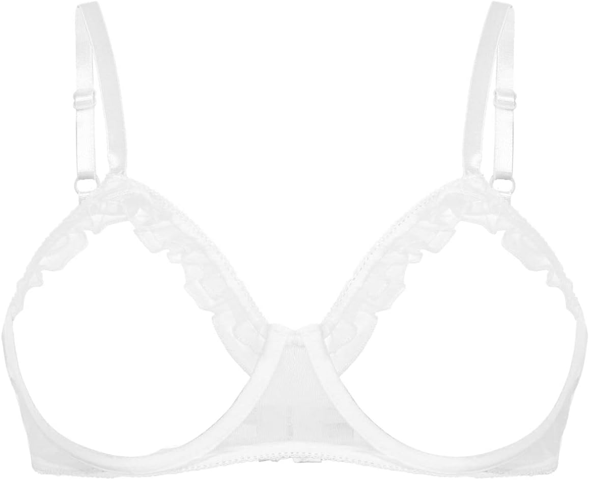 YiZYiF Womens Fashion See Through Sheer Mesh Lingerie Hellow Out Underwired Bra Tops Bralette