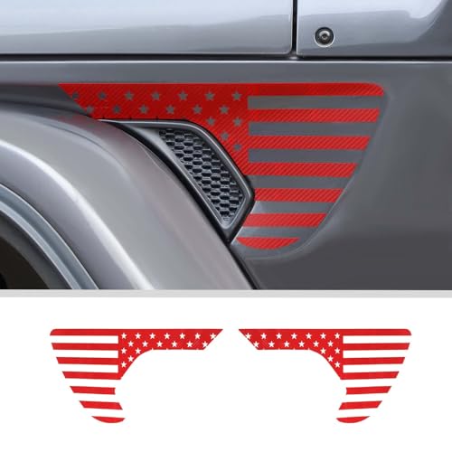 Image of Side Fender Vent Sticker US Flag Decals Vinyl Sticker Compatible with Jeep Wrangler JL JLU Gladiator JT 4xe 2025-2018 2pcs Red