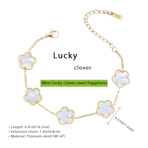 18K Gold Plated Four Leaf Clover Bracelet Set - 3Pcs Lucky Charm Jewelry for Women, Adjustable Gold/White/Black Bracelet Gift Sets for Mom, Wife, Girlfriend2