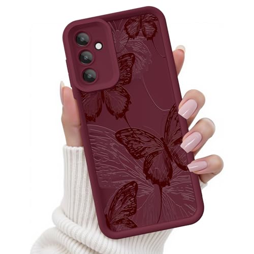 FUXICASE for Samsung Galaxy A15 5G Case, Creative Butterfly Pattern Design for Girl Women, Soft Silicone Shockproof Anti-Scratch Protection Phone Cover for Galaxy A15 (Burgundy Red Butterfly)