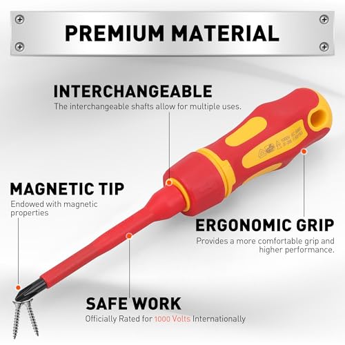 HORUSDY 1000V Insulated Electrician Screwdriver Set - 13-Piece Professional Electrical Screwdriver Set Insulation Handle CRV Steel Magnetic Phillips Slotted Pozi Torx Tips VDE & GS Certified