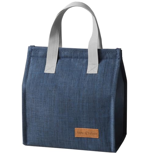 ランチバッグ お弁当袋 保冷 保温 厚手 大容量 防水 軽量 バッグ クーラー ランチトート 保温 断熱 通勤 通学 ピクニック 仕事 オフィス 旅行用 男女兼用 (紺色)