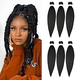 Easy Braid Pre stretched Braiding Hair 14 Inch 6Packs Black Hair Products for Natural Hair Kanekalon Braiding hair Pre stretched Hot Water Setting Box Braid Crochet Hair Extensions (14 Inch,1B#)