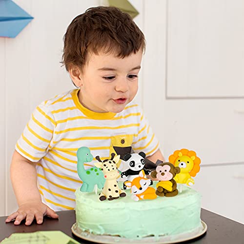 Ohaoduo 6 stuks dieren-verjaardagstaarttoppers dierentuin cupcake toppers vos leeuw panda aap dinosaurus giraffe jungle party dier taart decoratie voor kinderen verjaardag baby douche Kerstmis - Image 6