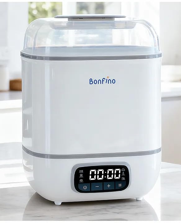 Bonfino Premium 6-in-1 Sterilizer & Drier, HEPA Air Filter, Baby Bottle Warmer & Dryer, Over-Heat Protection, Holds 8 Bottles, Kills 99.9% Germs, 360 Degree Sterilizing, 6 Functional Modes