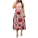 SGASY Women's Vintage Polka Dot Floral Patchwork Dresses Stretchy Work Casual Bodycon Sheath Pencil